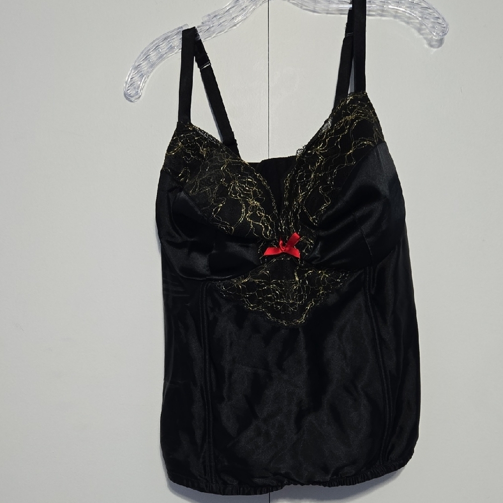 Cacique Black Lace‎ Camisole/Corset with Red Bow